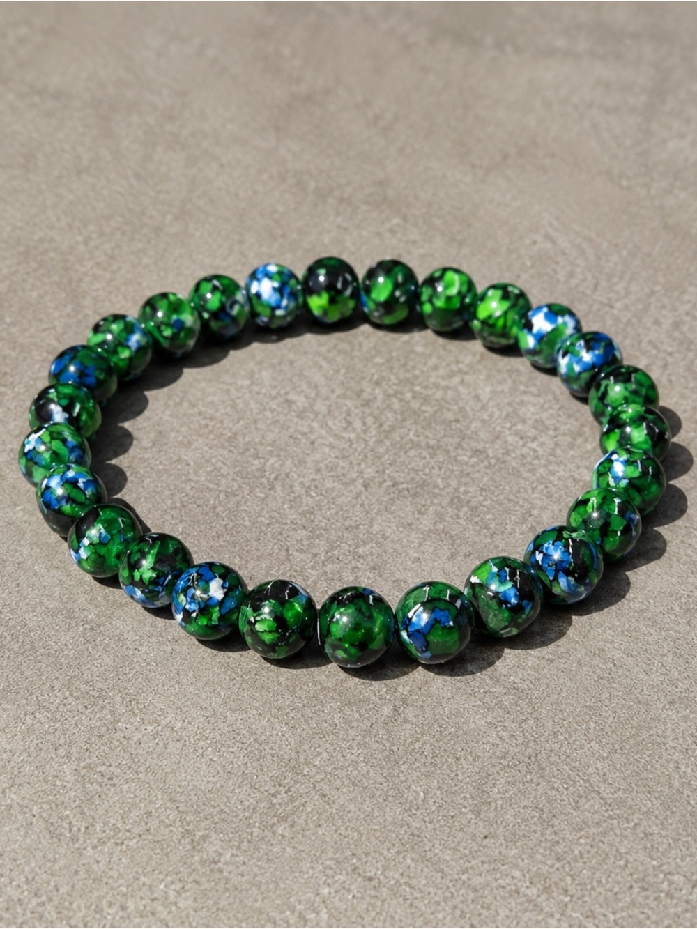 Green & Blue Glass Bead Stretch Bracelet for Women